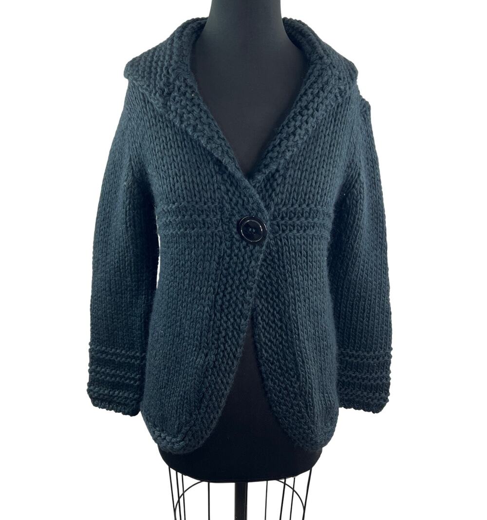 Berretti Navy Cardigan Sweater Chunky Knit Shawl Collar Drop Shoulder Sz Medium